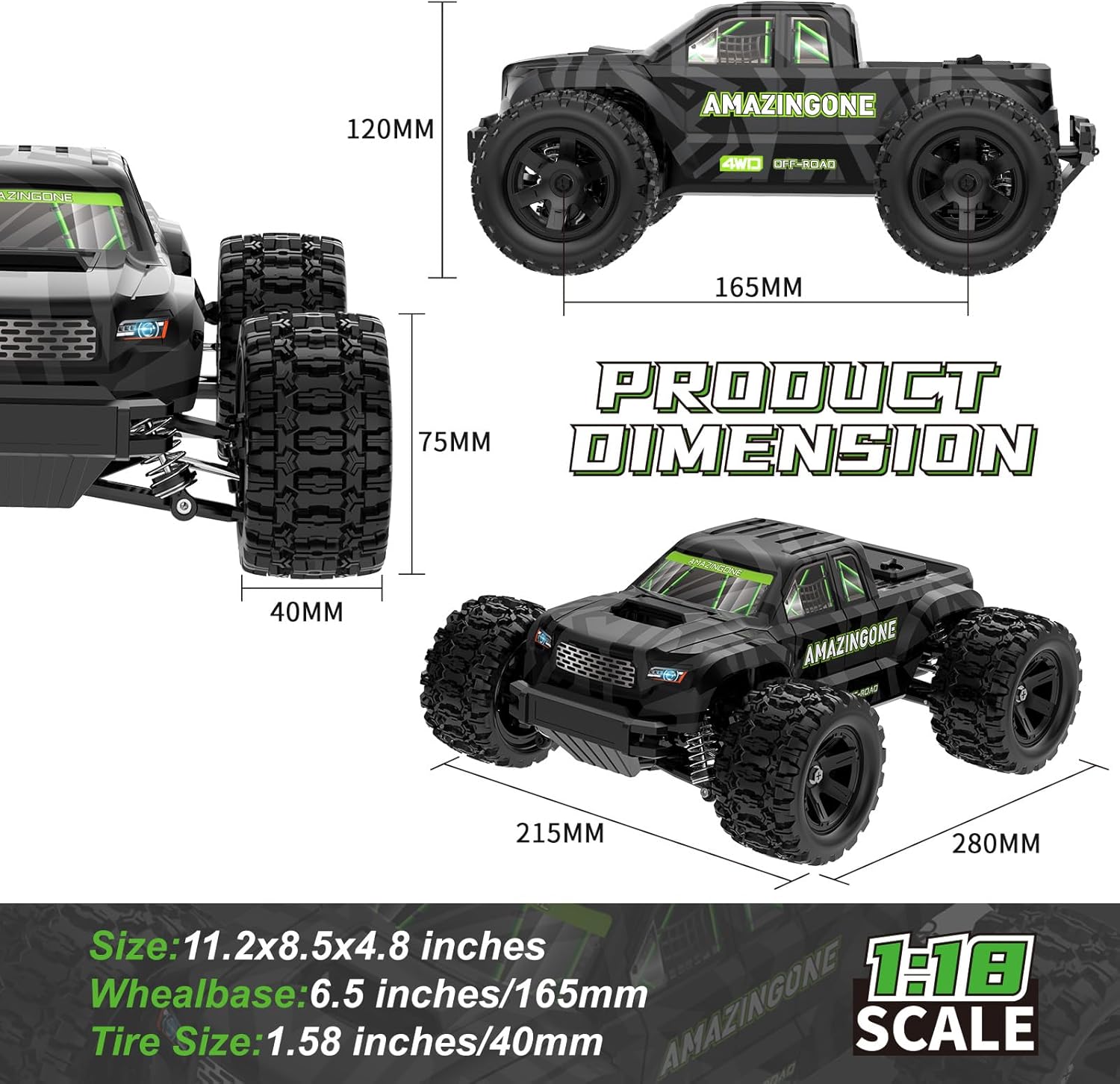 JT18W 1/18 Ölçekli Yüksek Hızl - Rc Hobby Grade Monster Truck incelemesi ve fiyatı